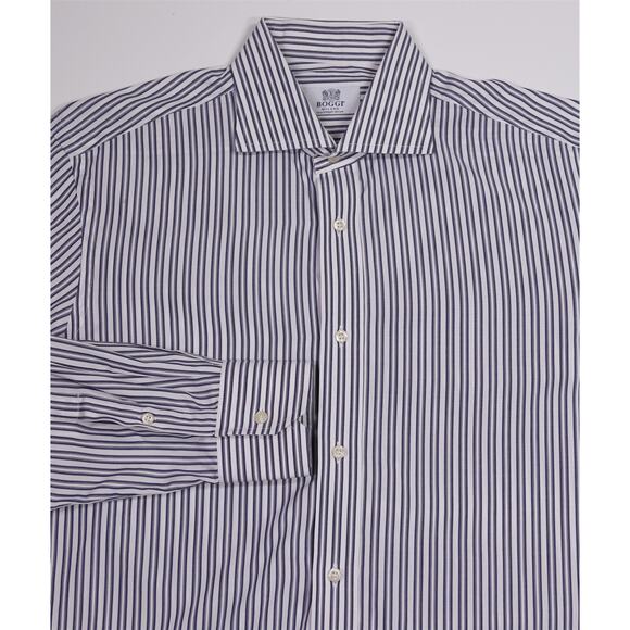 Boggi Milano Navy Blue White Striped Cotton Dress Shirt (41) 16-35 - Picture 1 of 7